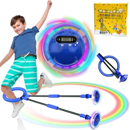 TZEKING Springring Fußkreisel,Kinder Blinkender Springring Fußkreisel,Swing Wheel mit Lichtrad,Zähler,Timer,Kalorienzähler,Faltbarer Ankle Skip Ball,Geschenke für Mädchen 6-12 Jumping Ball (Blau)