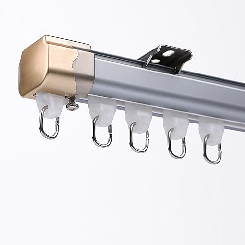 Barra de cortina de aluminio de 2,6 m con barra transversal montada en el techo, silenciosa, accesorios completos para sala de estar, dormitorio, divisor de habitación.
