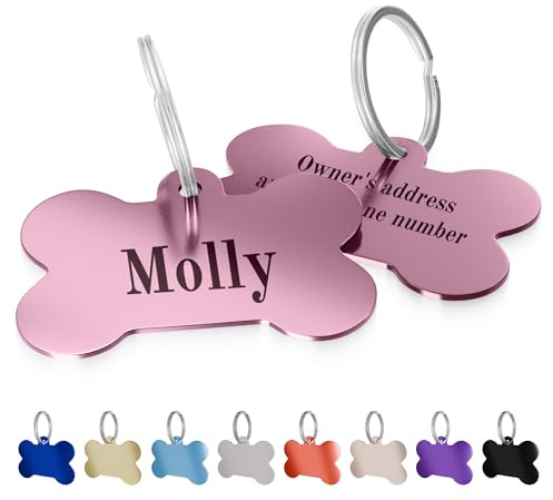 Charmify Dog Tags for Pets Engraved UK Prime – Personalised Bone Name Tag for Dogs | Custom Deep Engraved Pet ID Tag with Phone, Name & Address | Durable Dog Collar Tag, Made in UK (Pink, M)