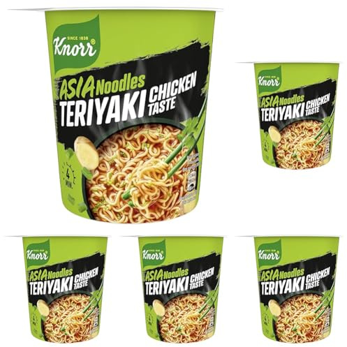 Knorr Noodles Teriyaki Chicken Taste, Noodles Istantanei, Teriyaki Chicken Taste, Pronti in 3 Minuti, Spezie Selezionate - 65 gr (Confezione da 5)