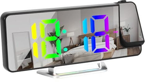 PCXWTLN Réveil avec projection, alarme numérique avec date de température 12/24 h, luminosité réglable, volume réglable, réveil numérique à 180 °, projecteur rotatif à 180 °, pour enfants, personnes
