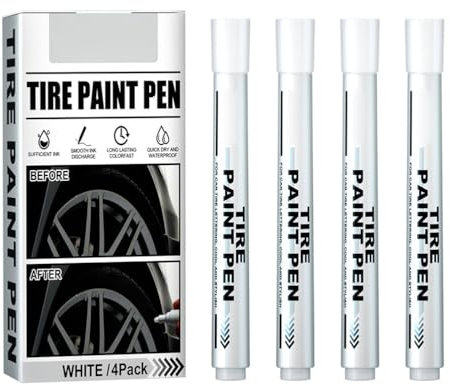Greensen Stylo de Marqueur de Peinture de Pneu Blanc pour Bande de Pneus en Caoutchouc Automatique, Stylo de Traçage de Fonte avec Design Premium, 4 Pack