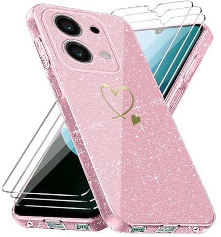 crisant Coque Compatible avec Xiaomi Redmi 15C 4G/ 5G / Poco C85/ 5G EU Version (Pas pour Global Version), 3 Pièces Protection Écran en Verre Trempé, Housse Souple et Anti-Rayures - Rose
