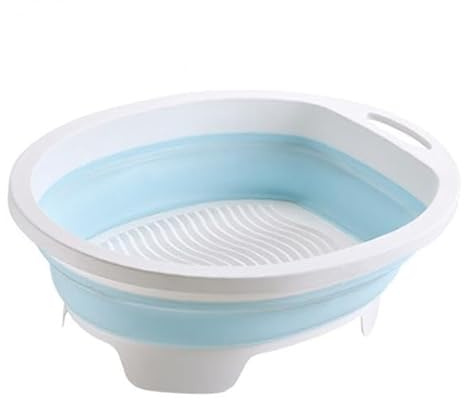 Ronyme Lavandino salvaspazio, leggero, comodo, facile da usare, pieghevole, per bagno, esterno, lavanderia, Azzurro