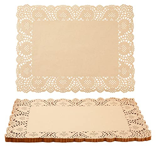 Juvale Paper Placemats - 15.5 x 11.7 in, Brown, 100-Pack - Disposable Lace Doilies for Wedding Tables & Parties
