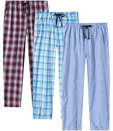 MoFiz Men's Pajama Bottom Pants Cotton Plaid Slpeepwear Loungewear Pants House Wear 3-PACK Size S