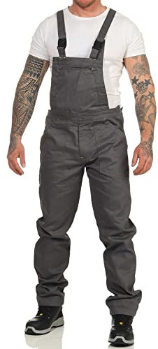 Mivaro Herren Latzhose für die Arbeit, mit vielen Taschen, elastische Träger und Bund, Größe:M, Farbe:Anthrazit