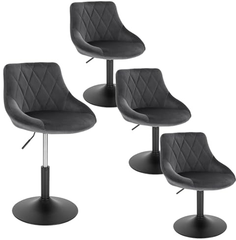 WOLTU 4X pall, pall, barstol, relaxstol, fåtölj med höjdjusterbart ryggstöd, sammetssits, metallram, mörkgrå BH242dgr-4