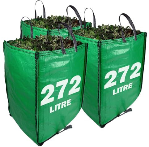 JUMBO Garden Waste Bags 272 Litre - PREMIUM GRADE - Industrial Fabric and Handles - Heavy Duty Garden/Green Waste Sacks (3 Bags)