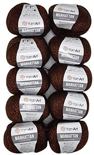 YarnArt Manhattan Viscose - Hilo con purpurina, 500 g, lana metálica, 10 unidades, 500 g, lana de efecto (cobre 912)