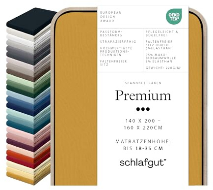 Schlafgut Premium Spannbettlaken 95% Mako Bio Baumwolle & 5% Elasthan Made in Green by Oeko Tex (140x200cm bis 160x220cm Matratzenhöhe von 18 bis 35 cm, Off-White)