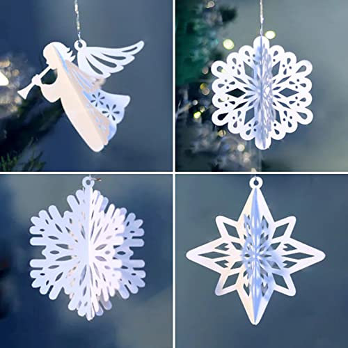 BETESSIN 4 Stück Weihnachten Stanzschablonen für 3D Weihnachtsanhänger zum Basteln - inkl. Engel, Schneeflocken, Blumen und Weihnachtsstern Mustern Stanzformen Prägeschablone Metall