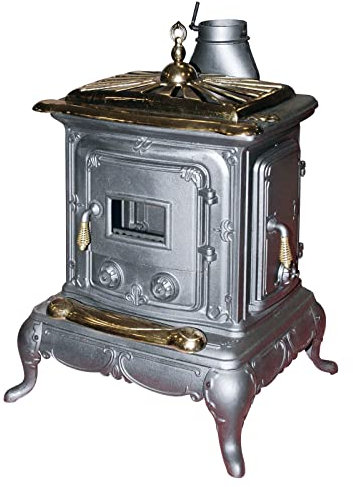 Decorspace Stufa a legna Parlor 6 kW in ghisa con inserti ottone caminetto vintage (Small)