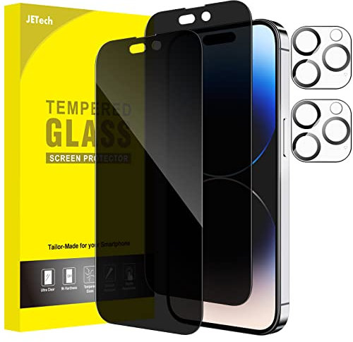 JETech Privacy Pellicola Protettiva Copertura Totale per iPhone 14 Pro 6,1 Pollici con Protezione Obiettivo Fotocamera, Completa Vetro Temperato Film Anti-Spy, Pacco da 2 Ciascuno