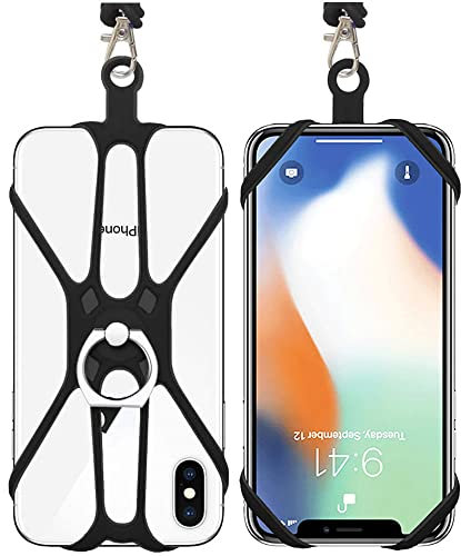 Kinizuxi 2 Stück Handy Lanyard mit Handyring, Silikon Handykette Universal Zum Umhängen Handy band Schlaufe Handy Kordel Handyschnur für iPhone Samsung Huawei und Mehr (Schwarz)