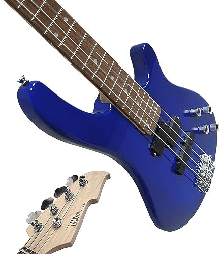 ELEKTROBASS - DUNKELBLAU TRANSPARENT - E-BASS BLAU MIT MASSIVHOLZKÖRPER - VISION GITARRE - LONG SCALE + KABEL - JB8BLT