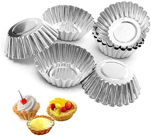 Ockyunoo 60 Stück Ei Torte Form, Kohlenstoffstahl Mini Tarteform, Wiederverwendbar Egg Tart Mold, Eierkuchenform, Kuchen Muffin Formen, Antihaft Tartelette Förmchen, für Backen, Pudding, Kuchen Kekse