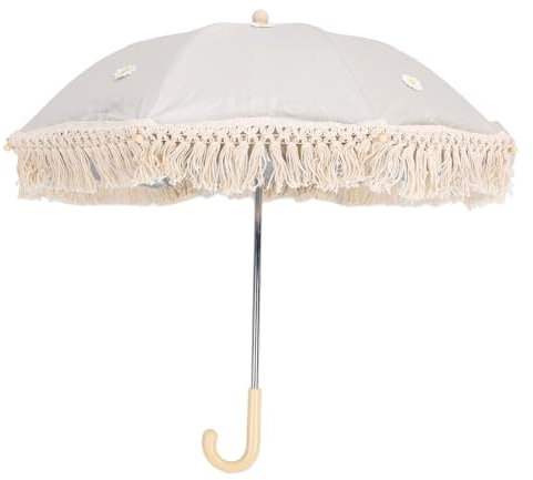 Outdoor-Baby-Sonnenschirm, UV-beständig, für Kinder, Strand, Quasten-Fransenschirm für Kinderwagen, Kinderwagen, Tribünen (Beige mit kleiner Chrysantheme)