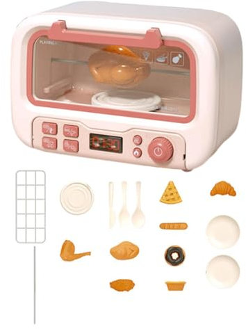 Colcolo Juguete de microondas para niños y Accesorios de Comida, Juguetes de simulación con Luces y Sonidos para niñas, niños, niños pequeños, Rosa