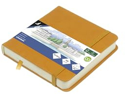 Kangaro Art Skizzenbuch 12x12cm Ockergelb PU Hardcover 80 Blatt 140 Gramm cremefarbenes Papier, Gelb