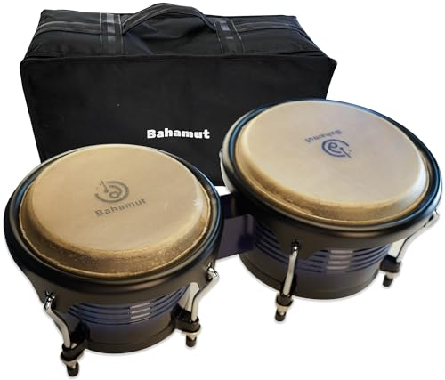 BAHAMUT Bongo Schlagzeug-Set, 17,8 cm + 22,9 cm, Holz-Bongos, Geschenk für Erwachsene, ideal für professionelle Spieler, mit Stimmschlüssel und wasserdichter Tasche
