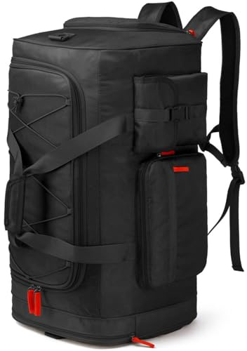 Lyweem Large Duffle Bag Backpack for Travel, 70L Heavy Duty Gym Duffel Bag for Men Women with Shoes Compartment, Sports Holdall Backpack for Weekend Overnight Traveling, Black