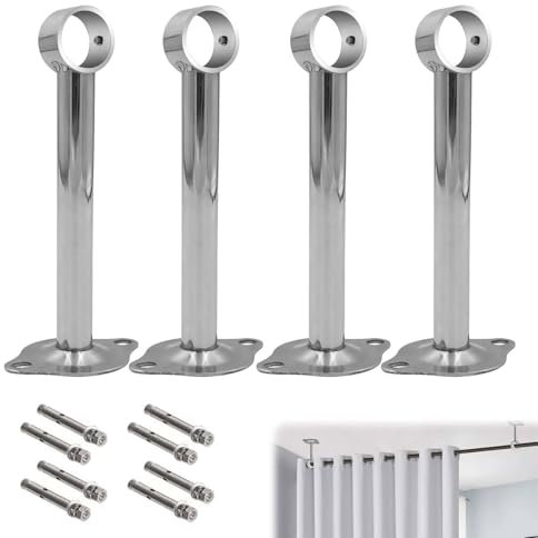 Support De Tringle à Rideau En Acier Inoxydable, 4 Pièces Montage Au Plafond 32 Mm X 250 Mm Support Mural Pour Tube De Garde Robe Avec 8 Vis