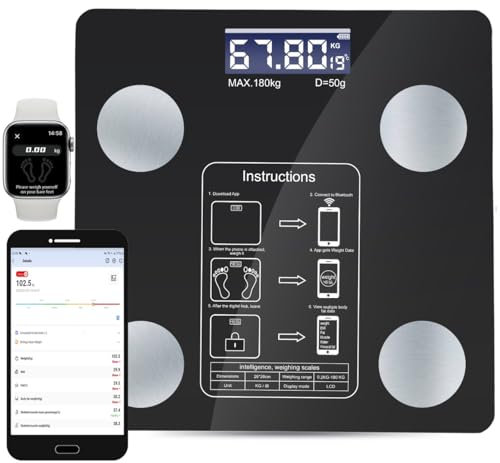 Smart Body Fat Scale with Bluetooth Fitbit Mobile App, Digital Bathroom Scales for body Weight Composition, Weighing and Body Composition Monitor Professional for BMI Fat Water Muscle