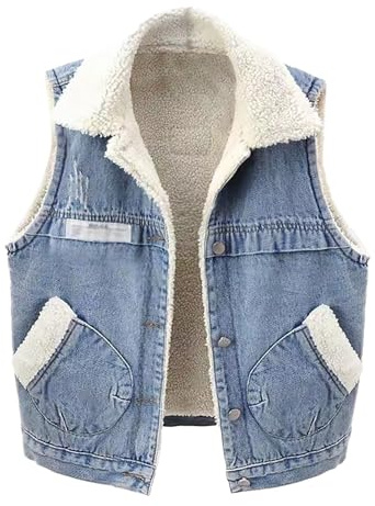 Chaleco de forro polar para mujer, chaleco de mezclilla para mujer, talla grande, cálido, para invierno, con botones, cuello abatible, chaleco de forro polar para mujer, suave y cómodo, chaquetas sin