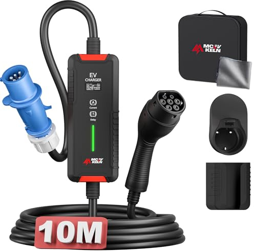 MCEVKELN EV Charger Type 2 to CEE Plug- 10M Type 2 EV Charger| 7KW 32A| Mode 3 EV Charging Cable | 6-32A Switchable Current| Delay Timer |EV Mobile Charging Station for Electric Cars