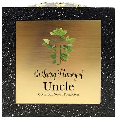 In Loving Memory Of Memorial Rose Bowl Grave Marker Flower Pot Vase With Cross Design Gran Sister Papa & Lots More Black/Gold (UV PRINTED) (Uncle)