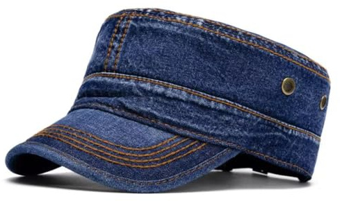 CHENNUO Vintage platt topp armékeps män fashionabel tvättad denim basebollkeps militärkeps, Mörkblå, 56-60