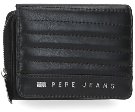 Pepe Jeans Biker Portafoglio con Portafoglio Nero 10 x 8 x 3 cm Poliestere con dettagli in pelle sintetica by Joumma Bags, Nero, Taglia unica, Portafoglio con portafoglio
