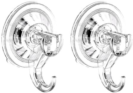 SHUXIA 2pcs Suction Hooks,Heavy Duty Plastic Strong Vacuum Suction Cup,Clear Reusable Suction Hooks for Bathroom,Multi-Purpose Vacuum Seamless Sucker Hook for Kitchen,Bathroom,Door,Window,Xmas Wreath