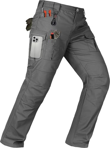 BLWINYUT Men's Tactical Pants Water Resistant Stretch Ripstop Cargo Pants Lightweight Military EDC Outdoor Work Hiking Pants Grey 32W×30L