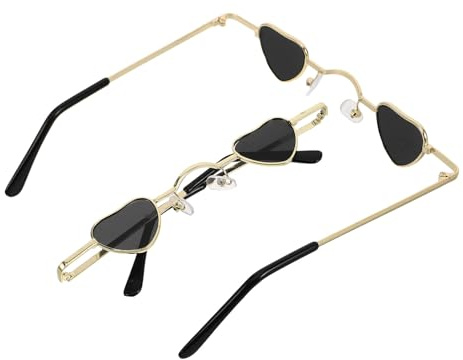 FRCOLOR Gafas de Sol para Preadolescentes 2 Unidades, Montura Pequeña de Metal Dorado, Lentes Grises Forma de Corazón, Estilo Hip Hop Retro, Protección UV para Fiestas, Cumpleaños y Uso