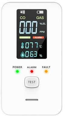 Detectores de monóxido de Carbono y Detector de metano 4 en 1, Detector de Gas Natural enchufable con alarmas, Sensor de Temperatura y Humedad para el hogar, RV, apartamento, Hotel