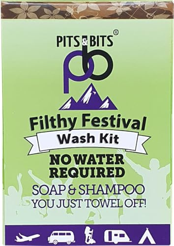 Filthy Festival Wash Kit - no rinse shampoo 100ml / rinse free body wash 100ml and 9 pack compostable expanding wipes. The ultimate camping essential x 1Kit