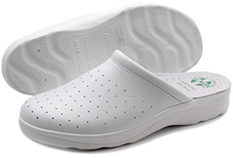 Poligono Gesundheitsschuhe für Männer und Frauen, Geschlossene Berufsschuhe, Gesunde Clogs, Bequeme orthopädische Schuhe, Anatomische Sohle,Weiß Mann 44