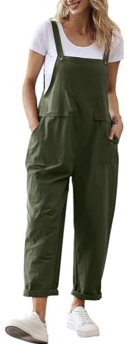 YESNO Women's Dungarees Loose Casual Plus Size Lightweight Sleeveless Overall Long Jumpsuit Playsuit Trousers Pants Dungarees (M PV9UK Ash Green)