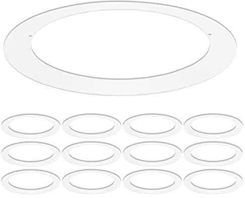 Luxrite 12 Pack White Goof Trim Ring for 5/6 Inch Recessed Lights and Ceiling Light Fixtures, Outer Diameter 8 Inches, Inner Diameter 6.14 Inches, Metal Construction, Cover Damaged or Messy Ceilings