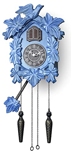 TIMEGEAR Cuckoo Clock with Night Mode, Hand Carved Decorations and Swinging Pendulum (Blue)