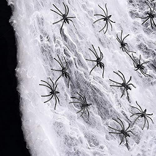Halloween Deko Spinnennetz 200g Spinnenweben + 30 Kleine Spinnen Halloween Party Dekoration, Spinnen Deko Karneval Horror Spinnweben Halloween Deko Set für Tür und Fenster Party Garten Outdoor