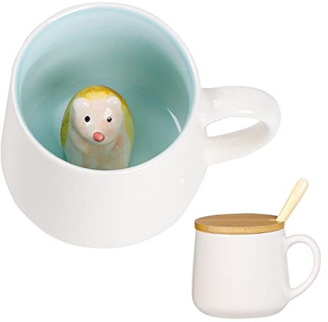 Gifts for Women Cute Hedgehog Coffee Mug Tea Cup with Spoon Lid,Kawaii Stuff Funny Cool Mugs Valentine's Mother's Day Halloween Xmas Gifts for Her Wife Mum Grandma Boyfriend Friend,Birthday