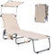 GIANTEX Sonnenliege Gartenliege klappbar mit Dach, Campingliege Strandliege Verstellbarer Rückenlehne, Liegestuhl mit Seitentasche, Liege Reiseliege bis 150 kg belastbar Relaxliege (Beige)