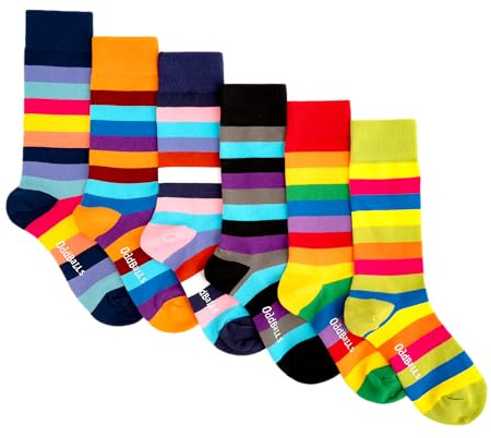 OddBalls | Sock Multipack | 6 Pack | Mens & Womens | Colourful Cotton Socks | Work Socks | Elasticated Ankle | Stripey Bundle | Size 7-10