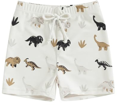 Carolilly Bambino Ragazzo Costume da Bagno da Piscina Stampato Dinosauro Elastico Boxer da Neonato Asciugatura Rapida Pantaloncini da Nuoto Swimwear Mare Piscina (Cachi, 3-4 Years)