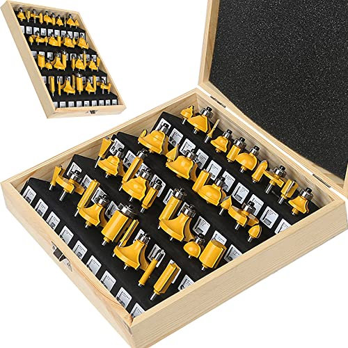 MAYLINE Router Bits Sets 1/4 Inch Shank 37 PCS, Wood Miter Cabinet CNC Cutting Tool for Doors Table Shelves DIY, Woodwork Milling Groving Cutter Router Bit Set (DR-02)
