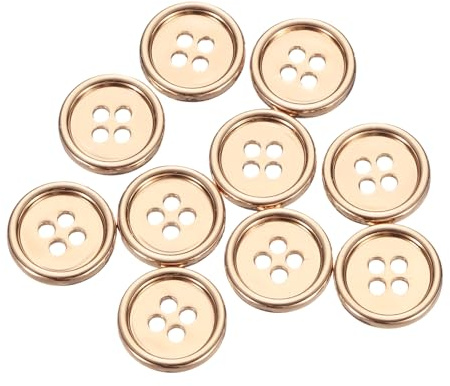 sourcing map 10pcs Metal Sewing Button, 15mm 4-Hole Round Suit Shirts Coats Clothes Sewing Buttons for Decoration Craft, Gold