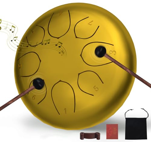 Steel Tongue Drum 6 Inch 8 Note Rain Drum – Outdoor Percussion Instrument with Mallets, Music Book & Soft Carry Pouch – Beginner Handpan Music Gift